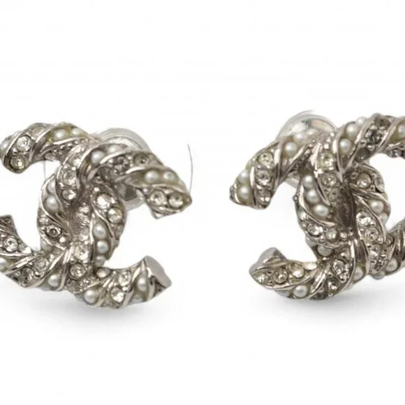 #41b - Authentic CHANEL earrings Coco Mark CC rhinestone pearl motif 18 - Picture 11 of 14